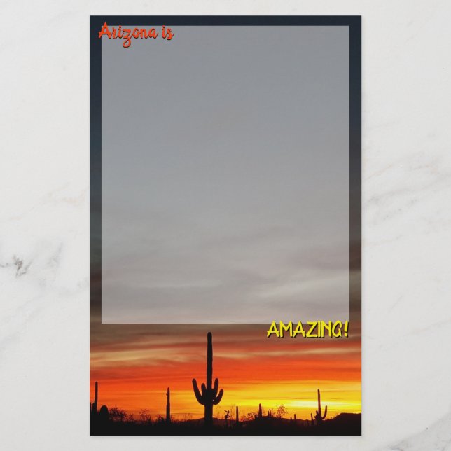 "Arizona är Fantastisk!" Sunset Sonoran Desert Cac Brevpapper (Framsida)