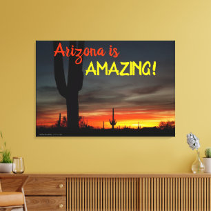 "Arizona är Fantastisk!" Sunset Sonoran Desert Cac Canvastryck