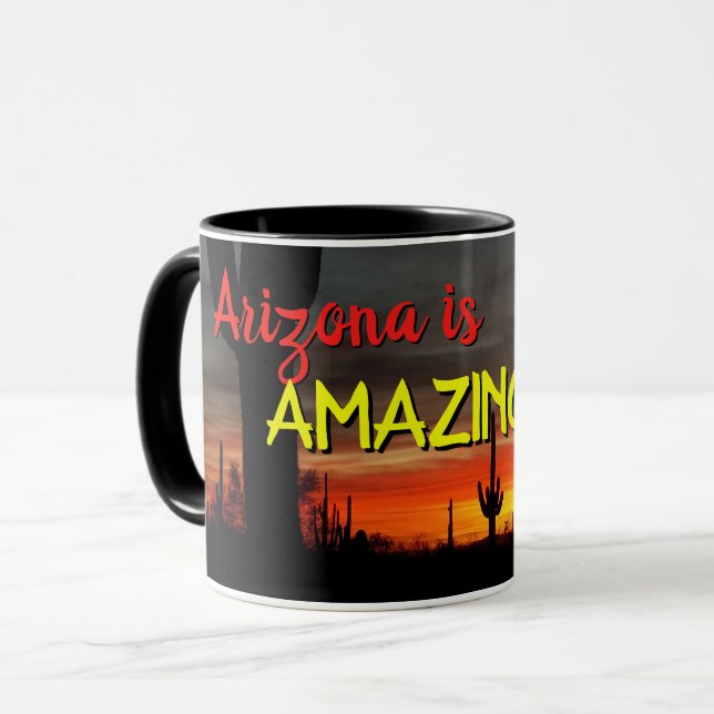 "Arizona är Fantastisk!" Sunset Sonoran Desert Cac Mugg (Framsida vänster)