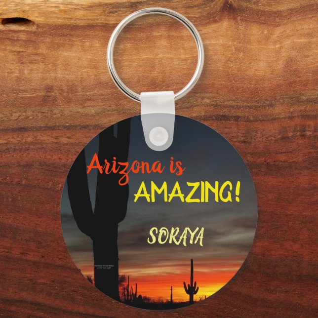 "Arizona är Fantastisk!" Sunset Sonoran Desert Cac Nyckelring (Framsida)