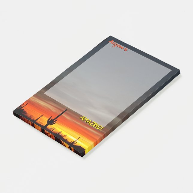 "Arizona är Fantastisk!" Sunset Sonoran Desert Cac Post-it Block (Vinklad)