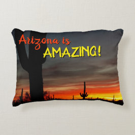 "Arizona är Fantastisk!" Sunset Sonoran Desert Cac Prydnadskudde