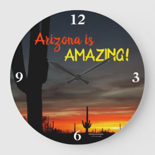"Arizona är Fantastisk!" Sunset Sonoran Desert Cac Stor Klocka