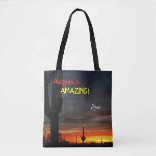 "Arizona är Fantastisk!" Sunset Sonoran Desert Cac Tygkasse