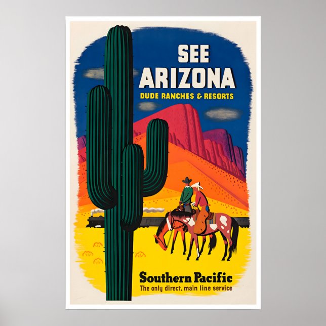Arizona Art Cowboy Affisch Western Southern Pacifi (Framsidan)