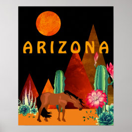 Arizona ~ Berg, Desert, Horse och Full Moon Poster