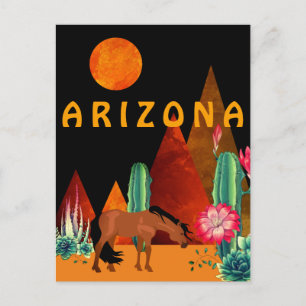 Arizona ~ Berg, Desert, Horse och Full Moon Vykort