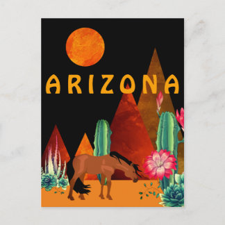 Arizona ~ Berg, Desert, Horse och Full Moon Vykort