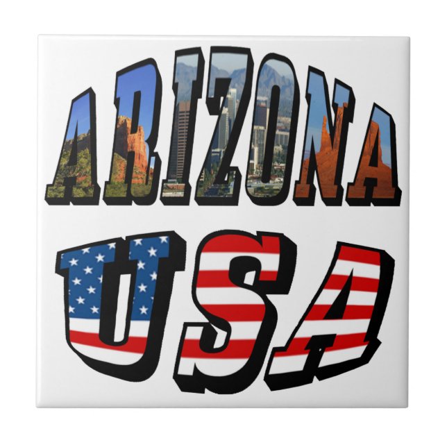 Arizona Bild och USA Flagga Text Kakelplatta (Framsidan)
