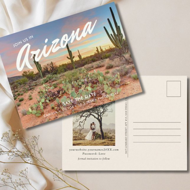 Arizona Bröllop Spara Datum Postkort Vykort (Arizona Wedding Save the Date Postcard
)