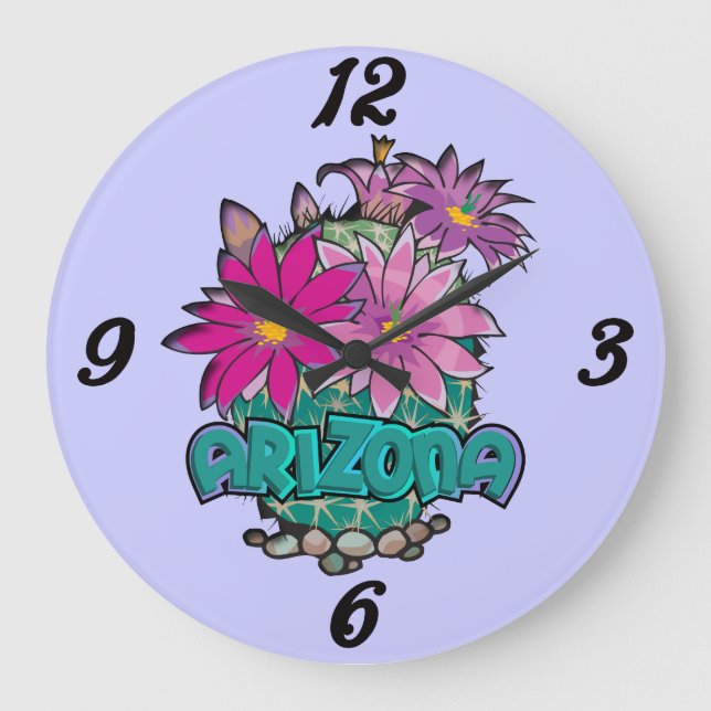 Arizona cactus blommor Wall Clock Stor Klocka (Framsida)