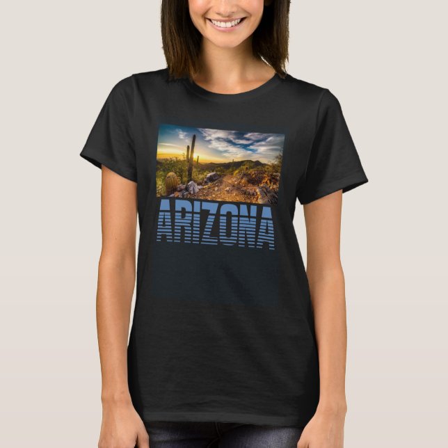 Arizona Cactus Sunset Vacation Souvenir T Shirt (Framsida)
