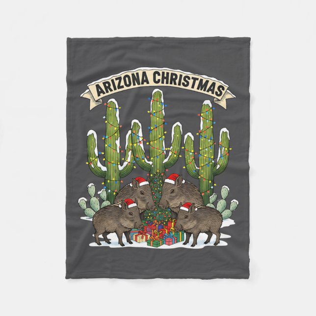 Arizona Christmas Javelina Family Desert Saguaros  Fleecefilt (Framsidan)