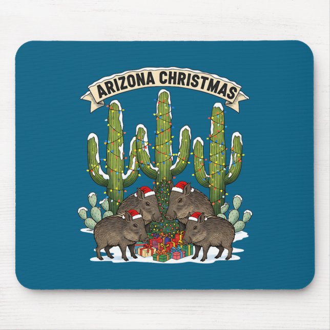 Arizona Christmas Javelina Family Desert Saguaros  Musmatta (Framsidan)
