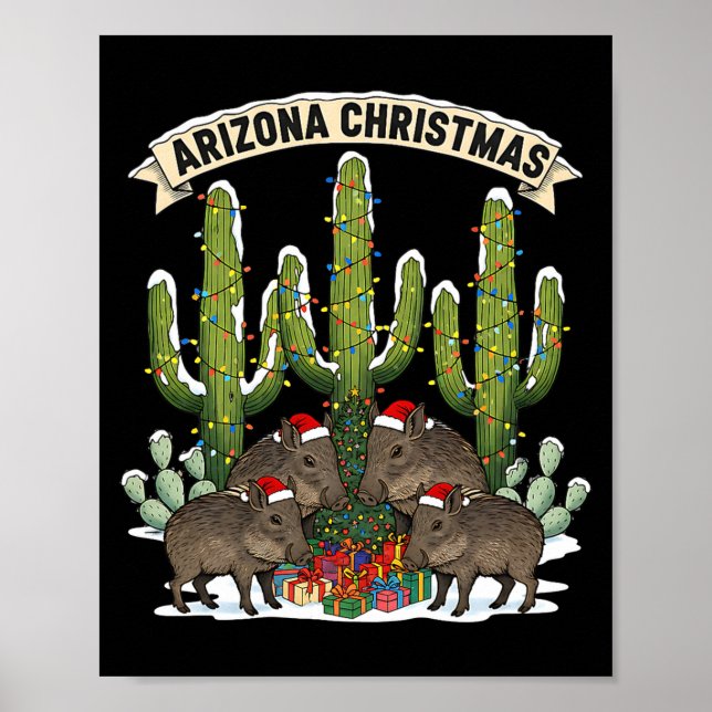 Arizona Christmas Javelina Family Desert Saguaros  Poster (Framsidan)
