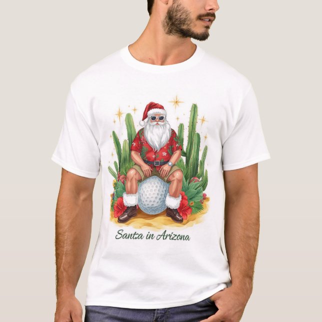 Arizona Christmas with Santa Claus on golf ball  T Shirt (Framsida)