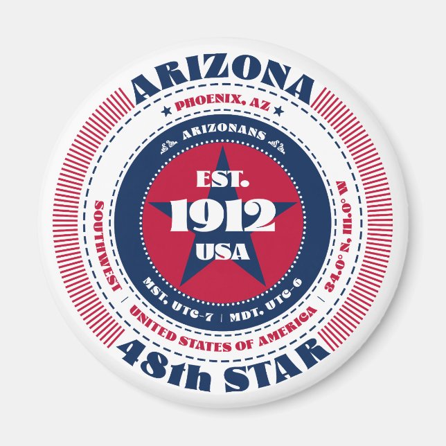 Arizona Circle Typography Souvenir Magnet (Framsidan)