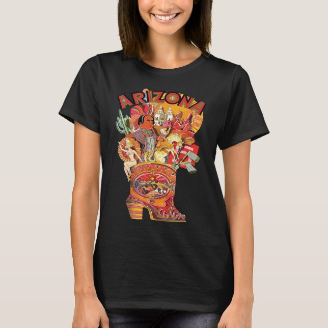 Arizona Cowboy Boot Röd Blommig Resa T Shirt (Framsida)