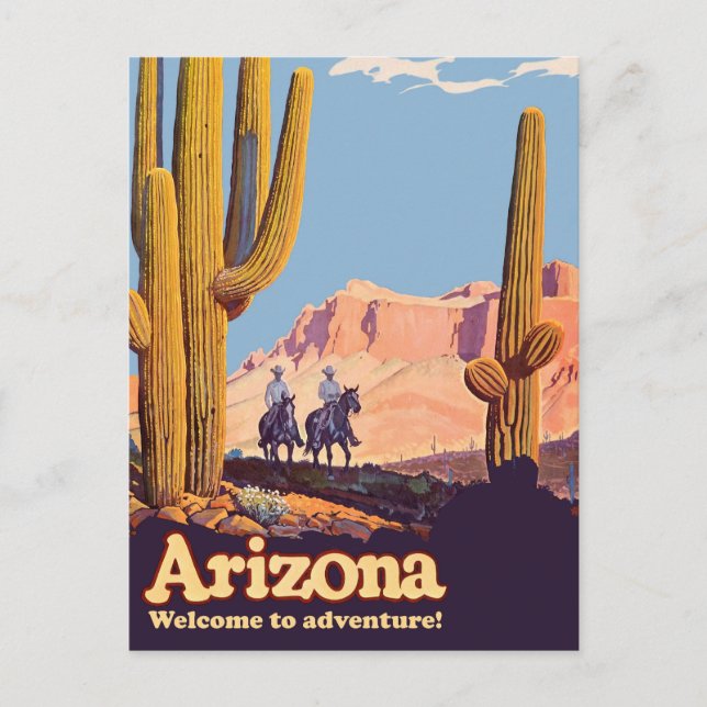 Arizona, cowboys i öknen, kaktus vykort (Framsida)