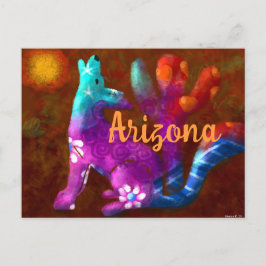 Arizona Coyote Abstrakt Art Saguaro Cactus Desert Vykort