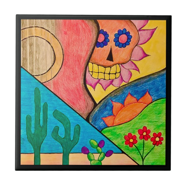 Arizona Desert Cactus Guitar Skull Kakelplatta (Framsidan)