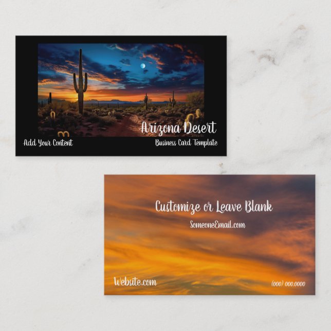 Arizona Desert Cactus Sunset Business Card Visitkort (Fram/baksida)