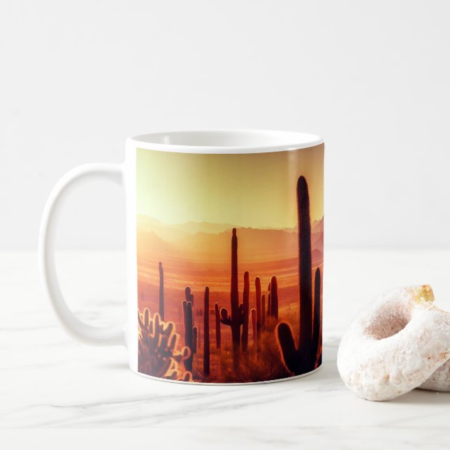 Arizona Desert cactus sunset Kaffemugg (Med munk)
