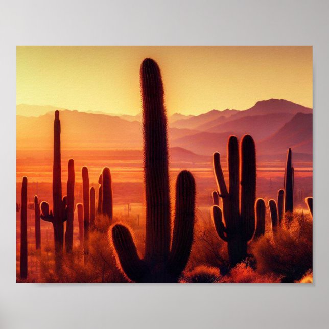 Arizona Desert cactus sunset Poster (Framsidan)