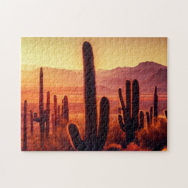 Arizona Desert cactus sunset Pussel (Horisontell)