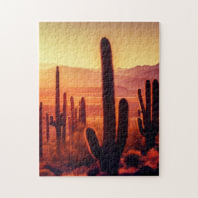 Arizona Desert cactus sunset Pussel (Vertikal)