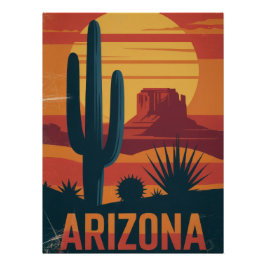 Arizona Desert Landscape Sunset Art Print - Retro  Perfect Poster