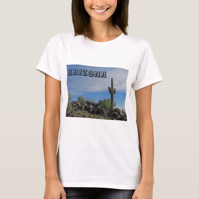 Arizona Desert Ligcape Saguaro Cactus Photo T Shirt (Framsida)