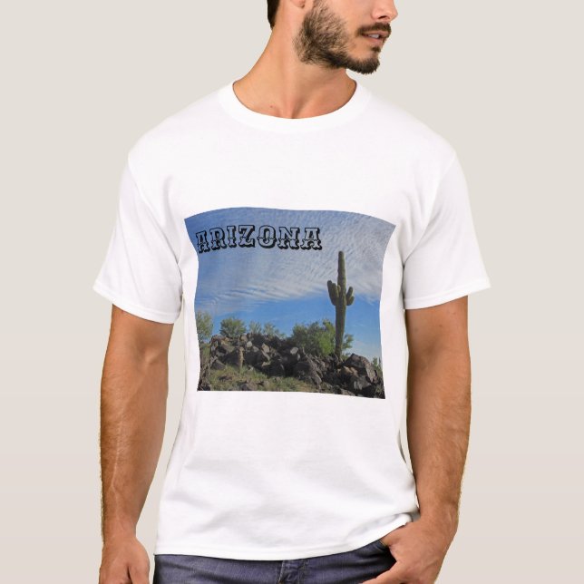 Arizona Desert Ligcape Saguaro Cactus Photo T Shirt (Framsida)