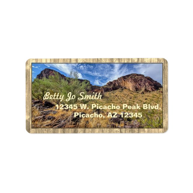 Arizona Desert Mountain Scenery Barn Boards Beige Adressetikett (Framsidan)