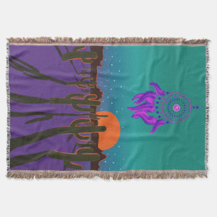 Arizona Desert på natten med Lila Dream Catcher Filt