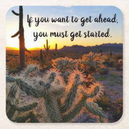 Arizona Desert Sunset Cactus - inspirationsljudet Underlägg Papper Kvadrat