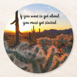 Arizona Desert Sunset Cactus - inspirationsljudet Underlägg Papper Rund