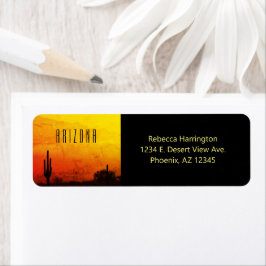 Arizona Desert Sunset Gult Red Orange Cactus Returadress Etikett