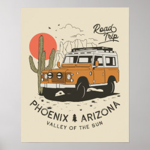 Arizona Desert Sunset Road Resa Cactus Phoenix Poster