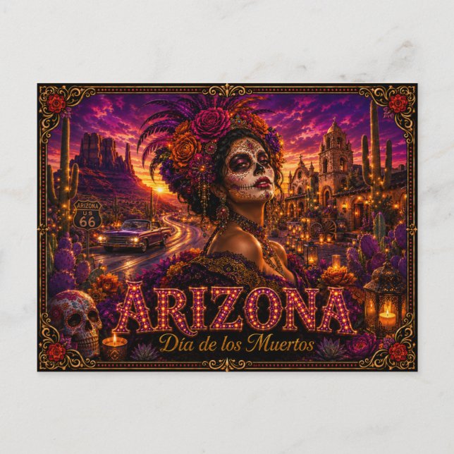 Arizona Día de los Muertos Retro Vykort (Framsida)