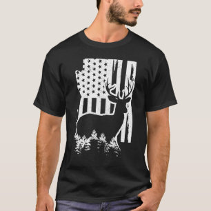 Arizona Elk Hunting State Karta American Flagga Pa T Shirt