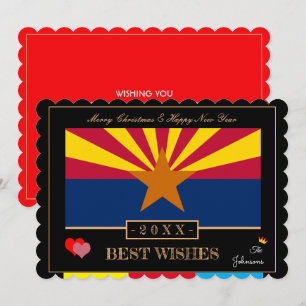 Arizona Flagga & Gott nytt år /Best Önskemål USA Julkort