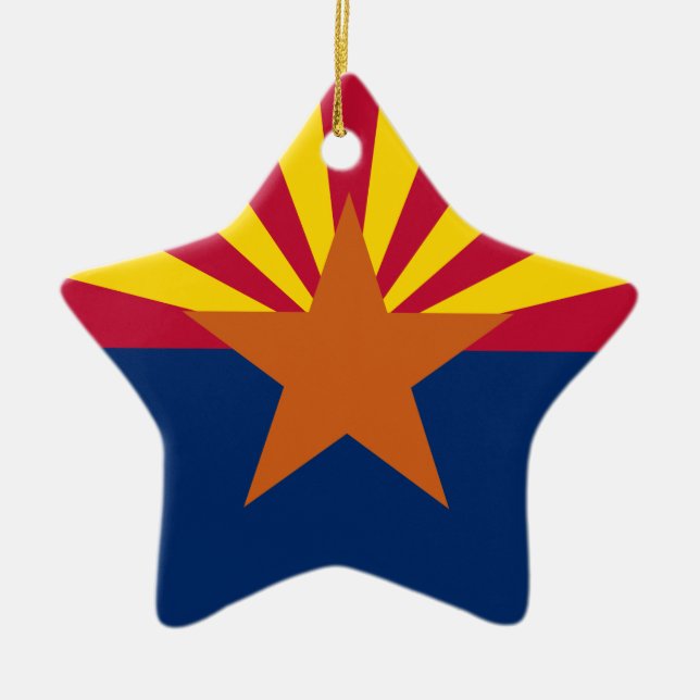 Arizona Flagga: Setting Star Sol, kopparstaten Julgransprydnad Keramik (Framsidan)