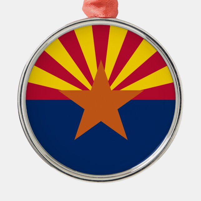 Arizona Flagga: Setting Star Sol, kopparstaten Julgransprydnad Metall (Framsidan)