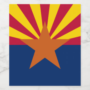 Arizona Flagga: Setting Star Sol, kopparstaten Vinflaska Etikett