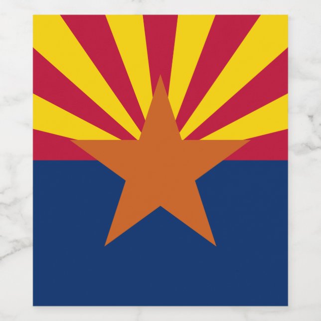 Arizona Flagga: Setting Star Sol, kopparstaten Vinflaska Etikett (Singel etikett)