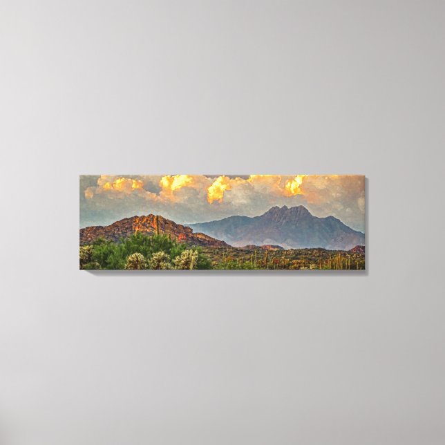 Arizona Four Peaks Mountain Colorful Clouds Sunset Canvastryck (Framsida)