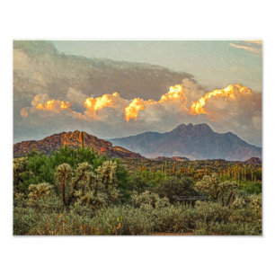 Arizona Four Peaks Mountain Colorful Clouds Sunset Fototryck