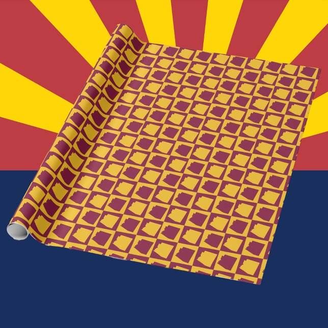 Arizona Geometric Pop Art Maroon and Gold Pattern Presentpapper (A maroon and gold pattern featuring Arizona on wrapping paper.)