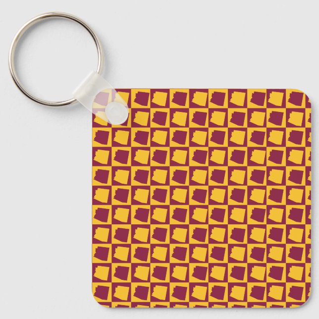 Arizona Geometrisk Maroon och Guld Mönster Nyckelring (Framsida)